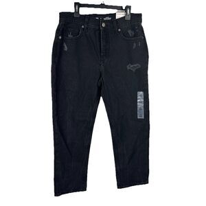 Old Navy Womens High-Rise Distressed Slouchy Straight Crop Jeans Black Size 2